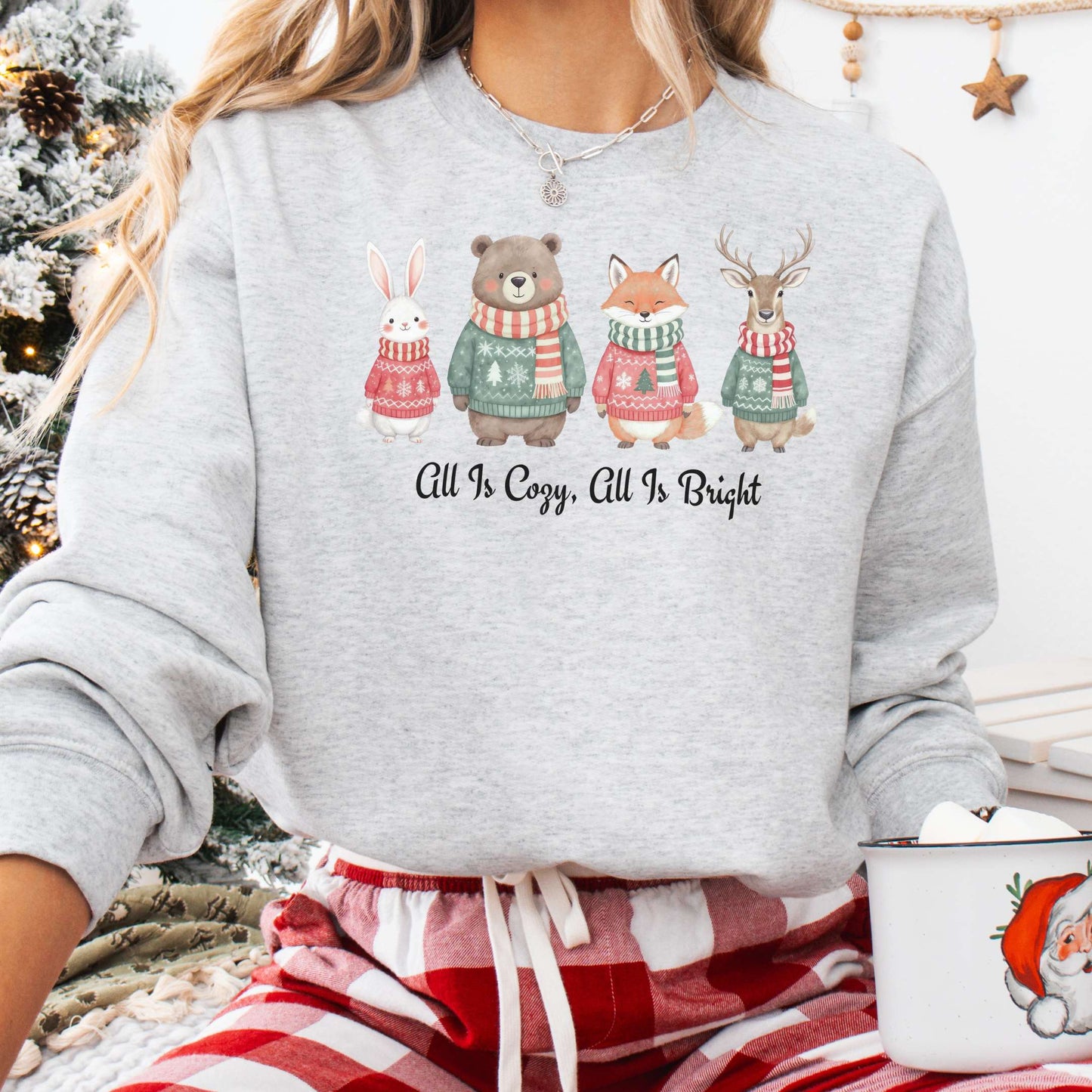 Sweatshirt Ash / S All Is Cozy, All Is Bright — Woodland Christmas Sweatshirt The Mystic Eden