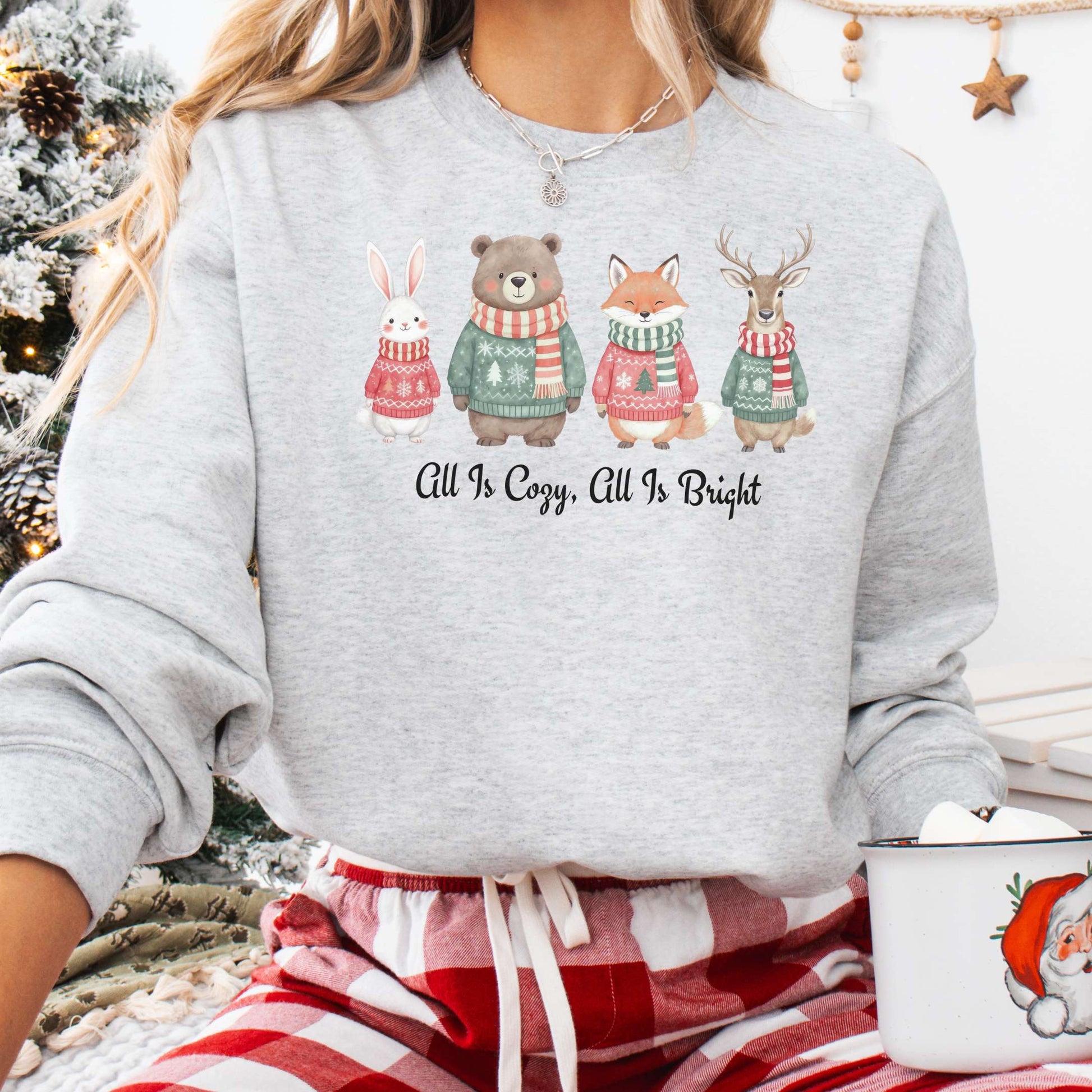 Sweatshirt Ash / S All Is Cozy, All Is Bright — Woodland Christmas Sweatshirt The Mystic Eden