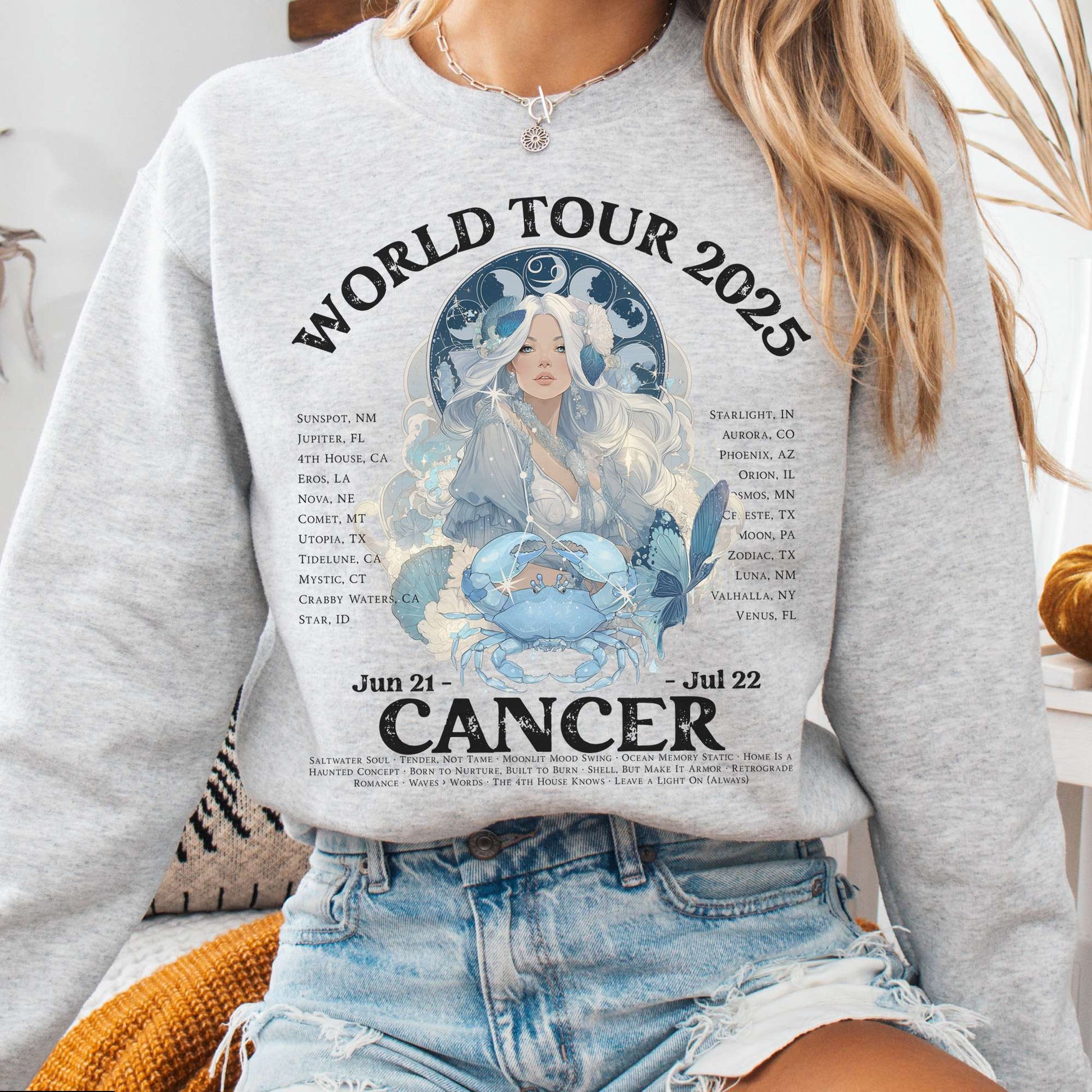 Sweatshirt Ash / S Cancer Concert Sweatshirt - Zodiac World Tour 2025 Sweatshirt The Mystic Eden