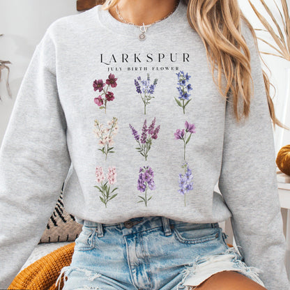 Sweatshirt Ash / S Larkspur July Birth Month Flower Sweatshirt The Mystic Eden