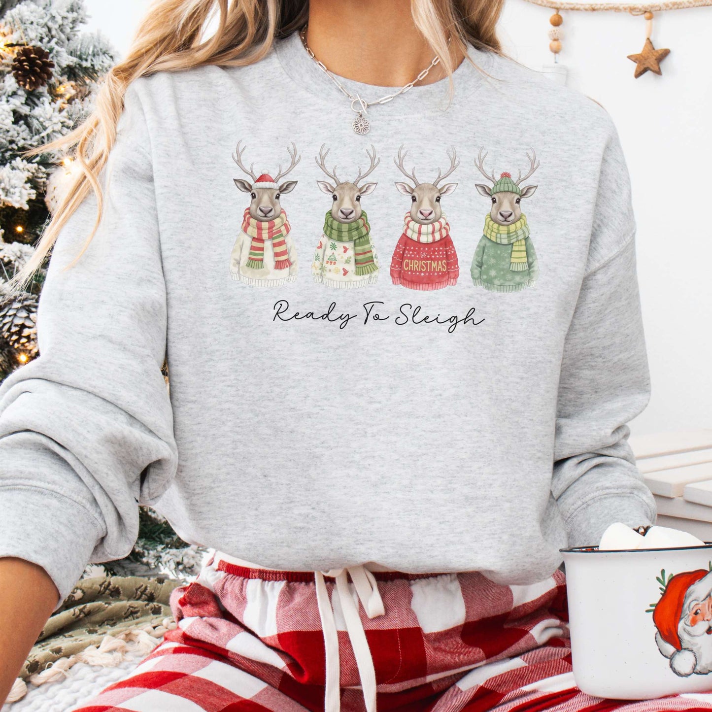 Sweatshirt Ash / S Ready to Sleigh — Festive Reindeer Christmas Sweatshirt The Mystic Eden