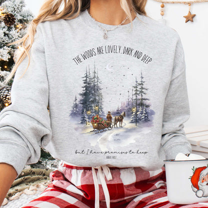 Sweatshirt Ash / S The Woods Are Lovely Robert Frost Christmas Sweatshirt The Mystic Eden