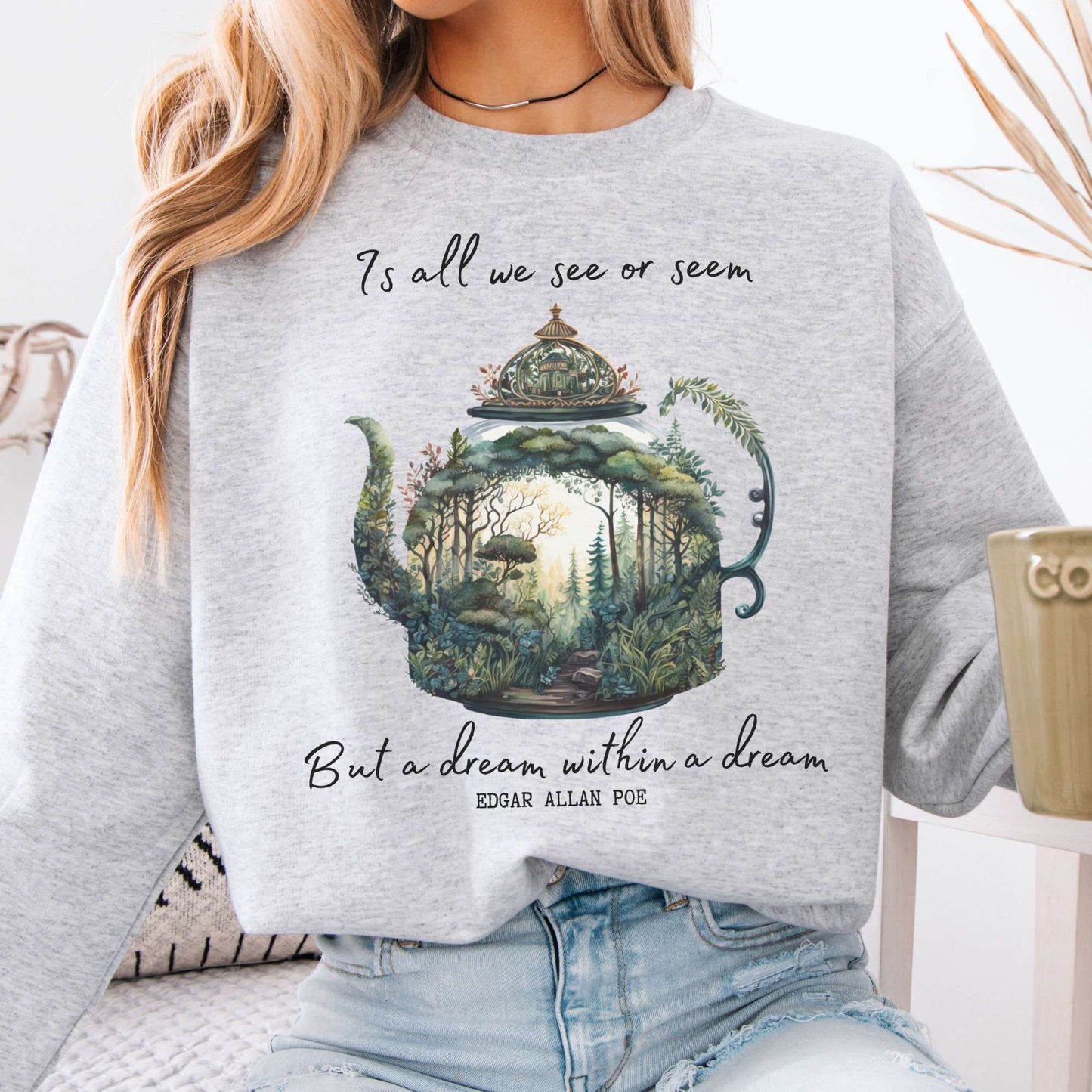 Sweatshirt Ash / S Vintage Edgar Allan Poe Sweatshirt Dream Within A Dream The Mystic Eden