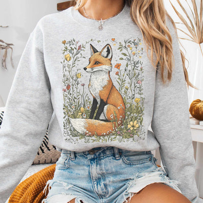 Sweatshirt Ash / S Vintage Happy Fox Cottagecore Sweatshirt The Mystic Eden