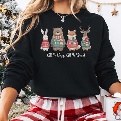 Sweatshirt Black / S All Is Cozy, All Is Bright — Woodland Christmas Sweatshirt The Mystic Eden