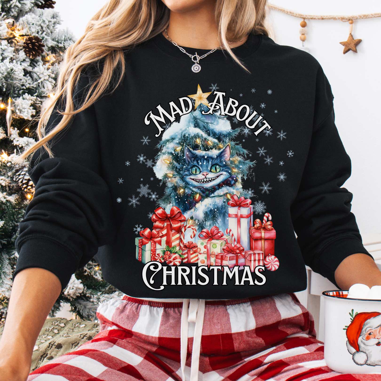 Sweatshirt Black / S Cheshire Cat Mad About Christmas Sweatshirt The Mystic Eden