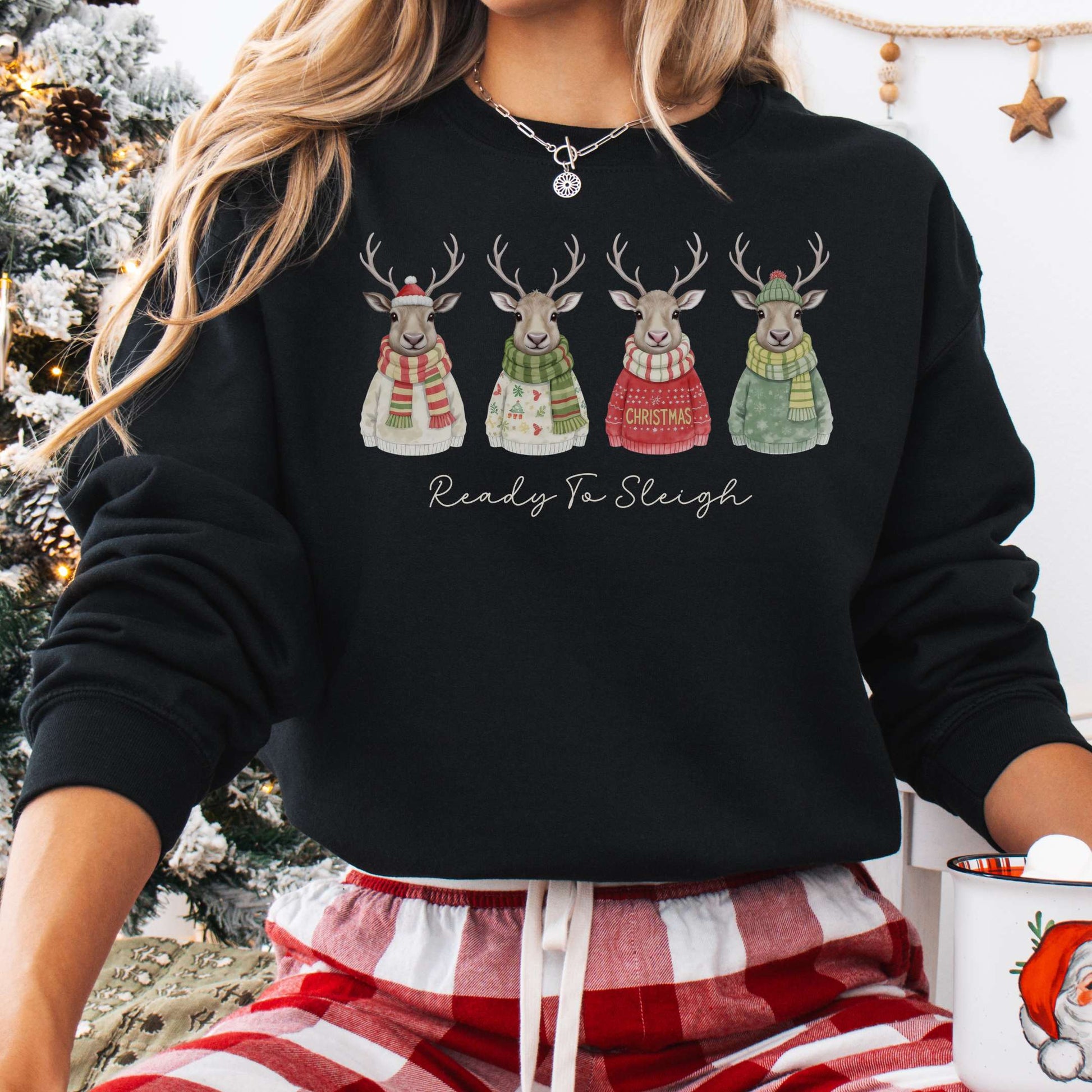 Sweatshirt Black / S Ready to Sleigh — Festive Reindeer Christmas Sweatshirt The Mystic Eden
