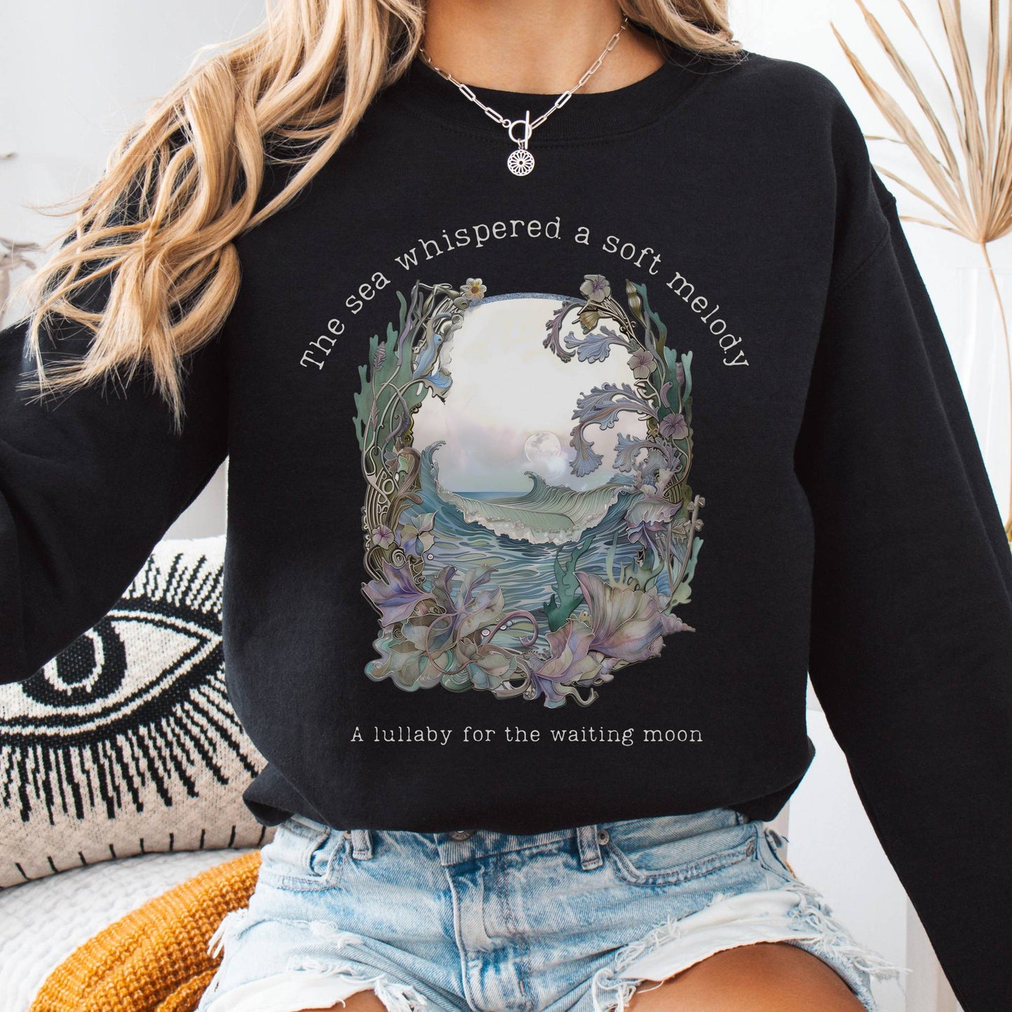 Sweatshirt Black / S Sea's Lullaby for the Waiting Moon Poetry Sweatshirt The Mystic Eden
