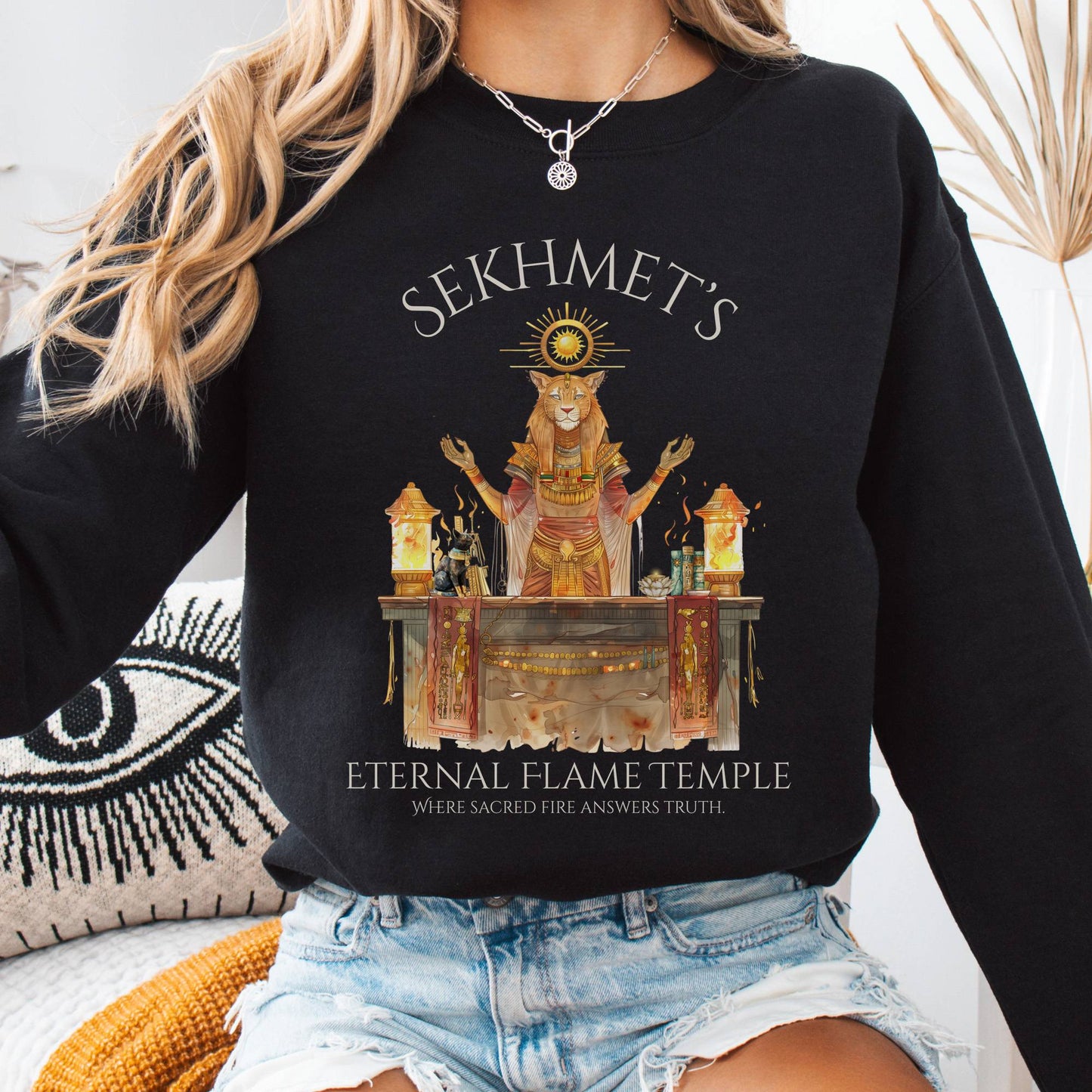Sweatshirt Black / S Sekhmet's Eternal Flame Temple Egyptian Mythology Sweatshirt The Mystic Eden