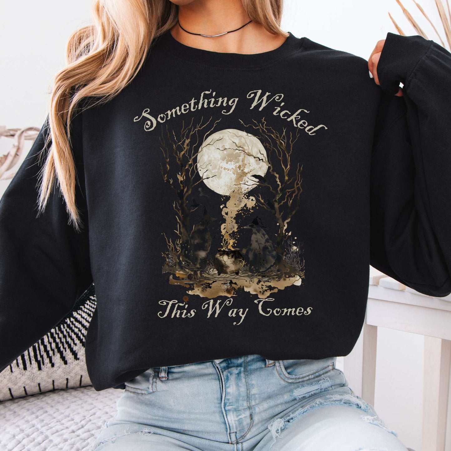 Sweatshirt Black / S Something Wicked This Way Comes, Shakespeare Macbeth Witches Sweatshirt The Mystic Eden
