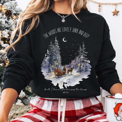 Sweatshirt Black / S The Woods Are Lovely Robert Frost Christmas Sweatshirt The Mystic Eden