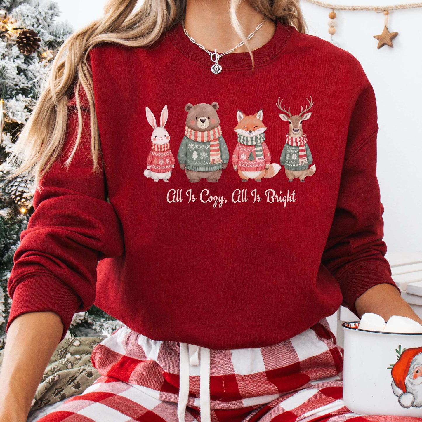 Sweatshirt Cardinal Red / S All Is Cozy, All Is Bright — Woodland Christmas Sweatshirt The Mystic Eden