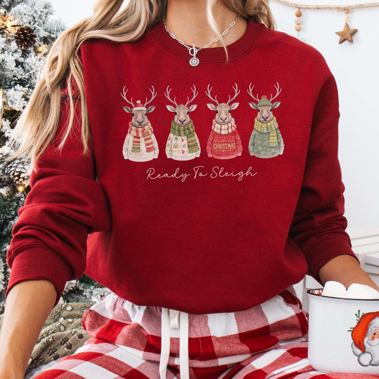 Sweatshirt Cardinal Red / S Ready to Sleigh — Festive Reindeer Christmas Sweatshirt The Mystic Eden