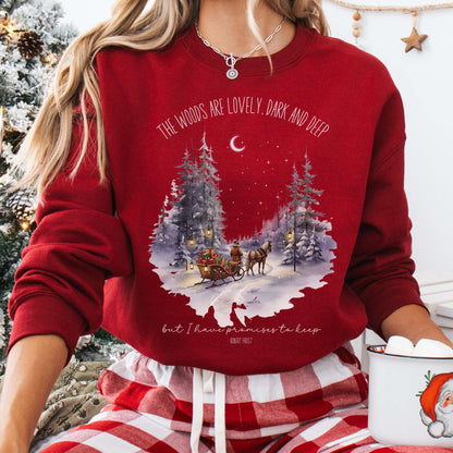 Sweatshirt Cardinal Red / S The Woods Are Lovely Robert Frost Christmas Sweatshirt The Mystic Eden