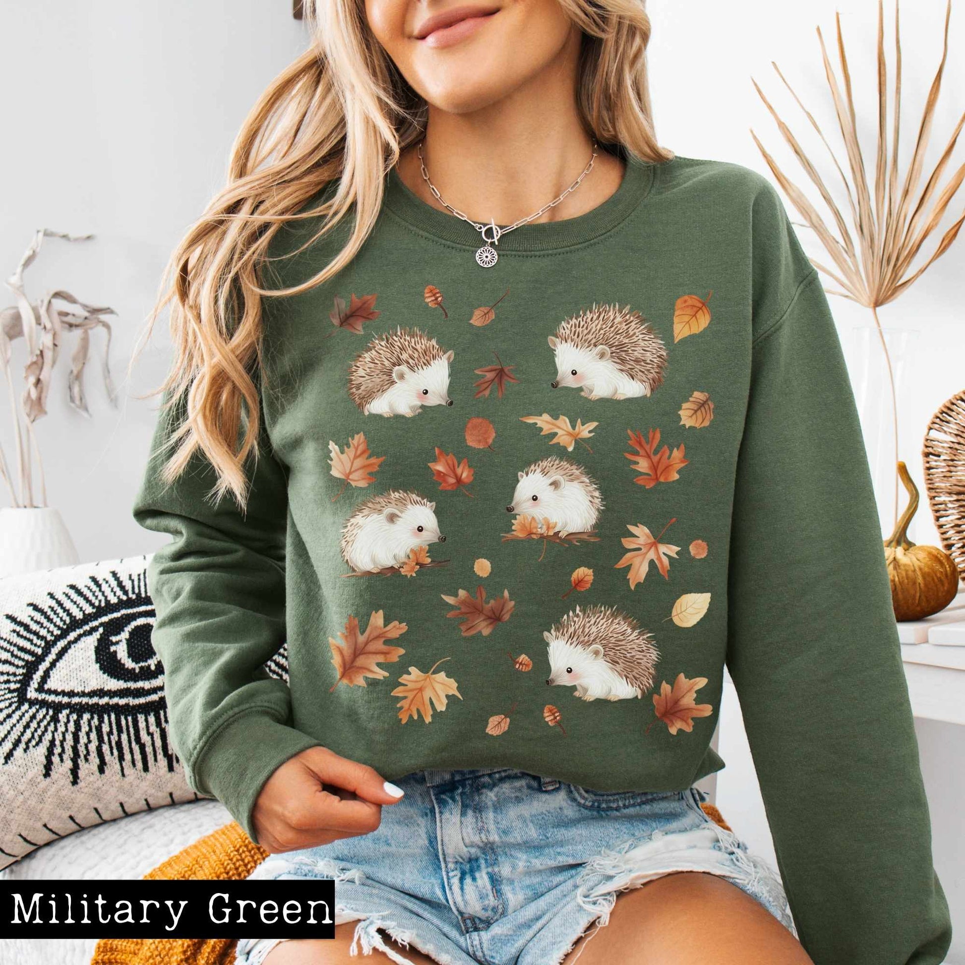 Sweatshirt Cute Hedgehogs Autumn Leaves Cottagecore Sweatshirt The Mystic Eden