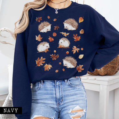 Sweatshirt Cute Hedgehogs Autumn Leaves Cottagecore Sweatshirt The Mystic Eden