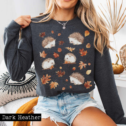 Sweatshirt Cute Hedgehogs Autumn Leaves Cottagecore Sweatshirt The Mystic Eden