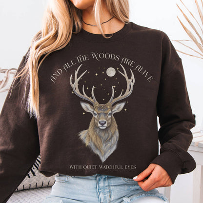 Sweatshirt Dark Chocolate / S All the Woods Are Alive With Watchful Eyes Walter de la Mare Sweatshirt The Mystic Eden
