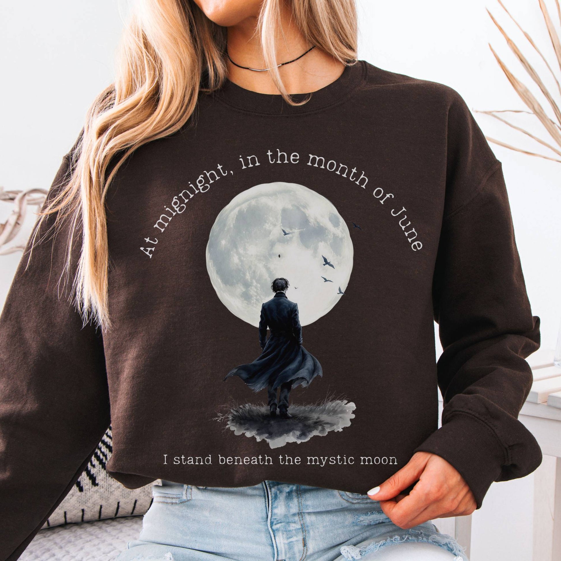 Sweatshirt Dark Chocolate / S Beneath the Mystic Moon Edgar Allan Poe Sweatshirt The Mystic Eden