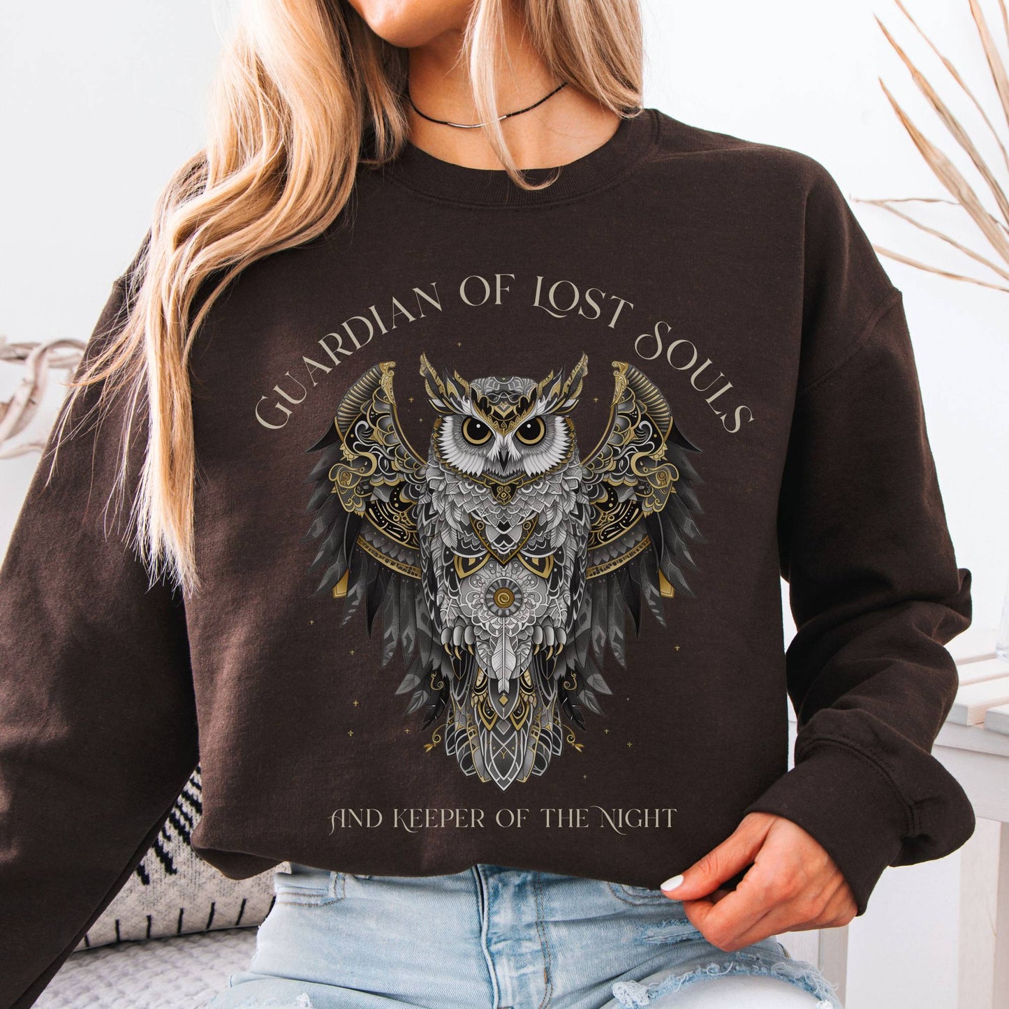 Sweatshirt Dark Chocolate / S Guardian of Lost Souls Mythic Owl Sweatshirt The Mystic Eden