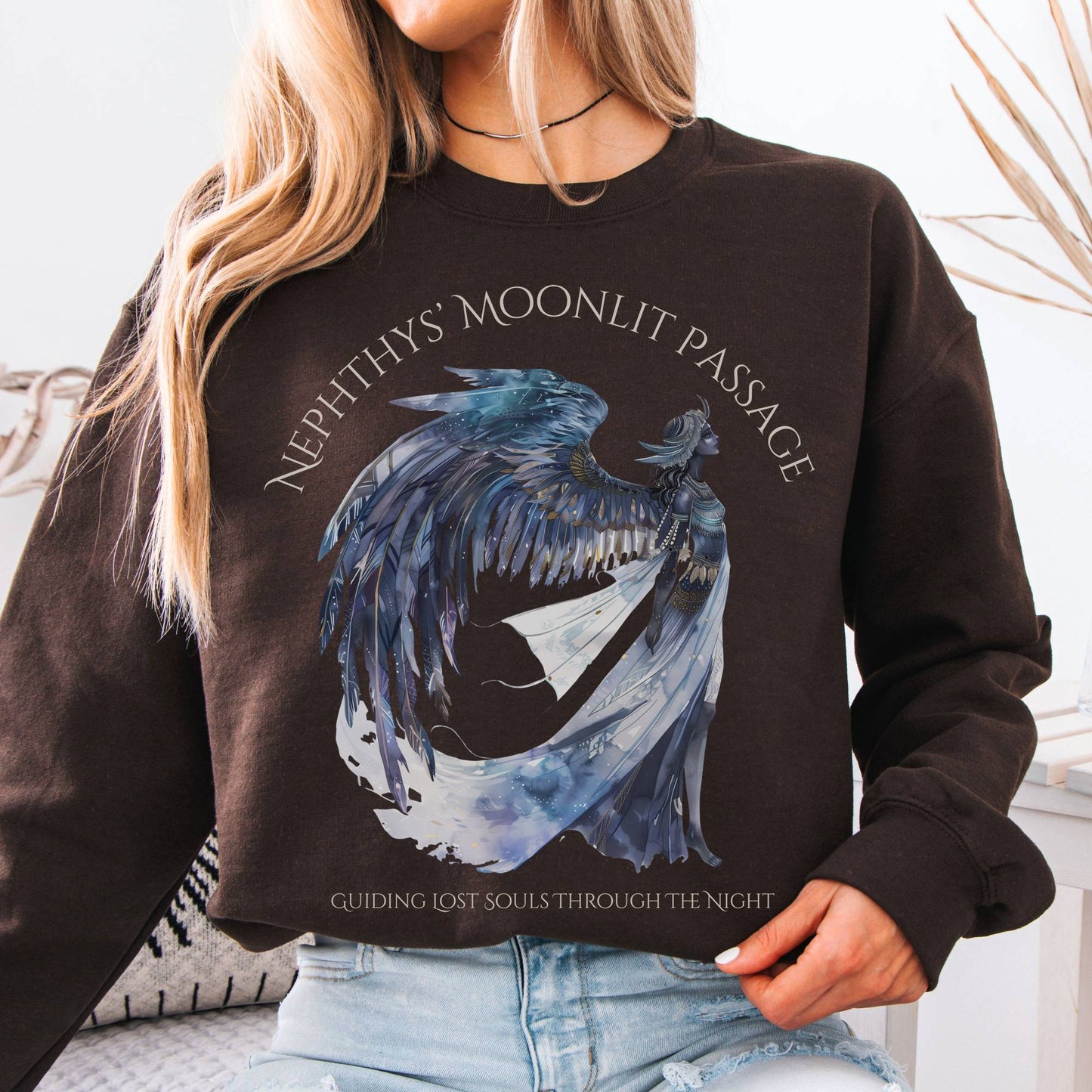 Sweatshirt Dark Chocolate / S Nephthys' Moonlit Passage Egyptian Mythology Sweatshirt The Mystic Eden