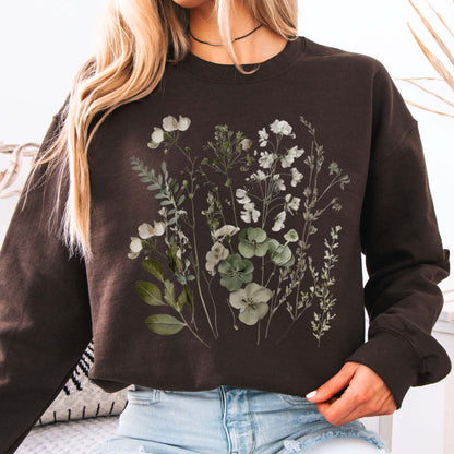 Sweatshirt Dark Chocolate / S Sage and White Wildflower  Sweatshirt The Mystic Eden