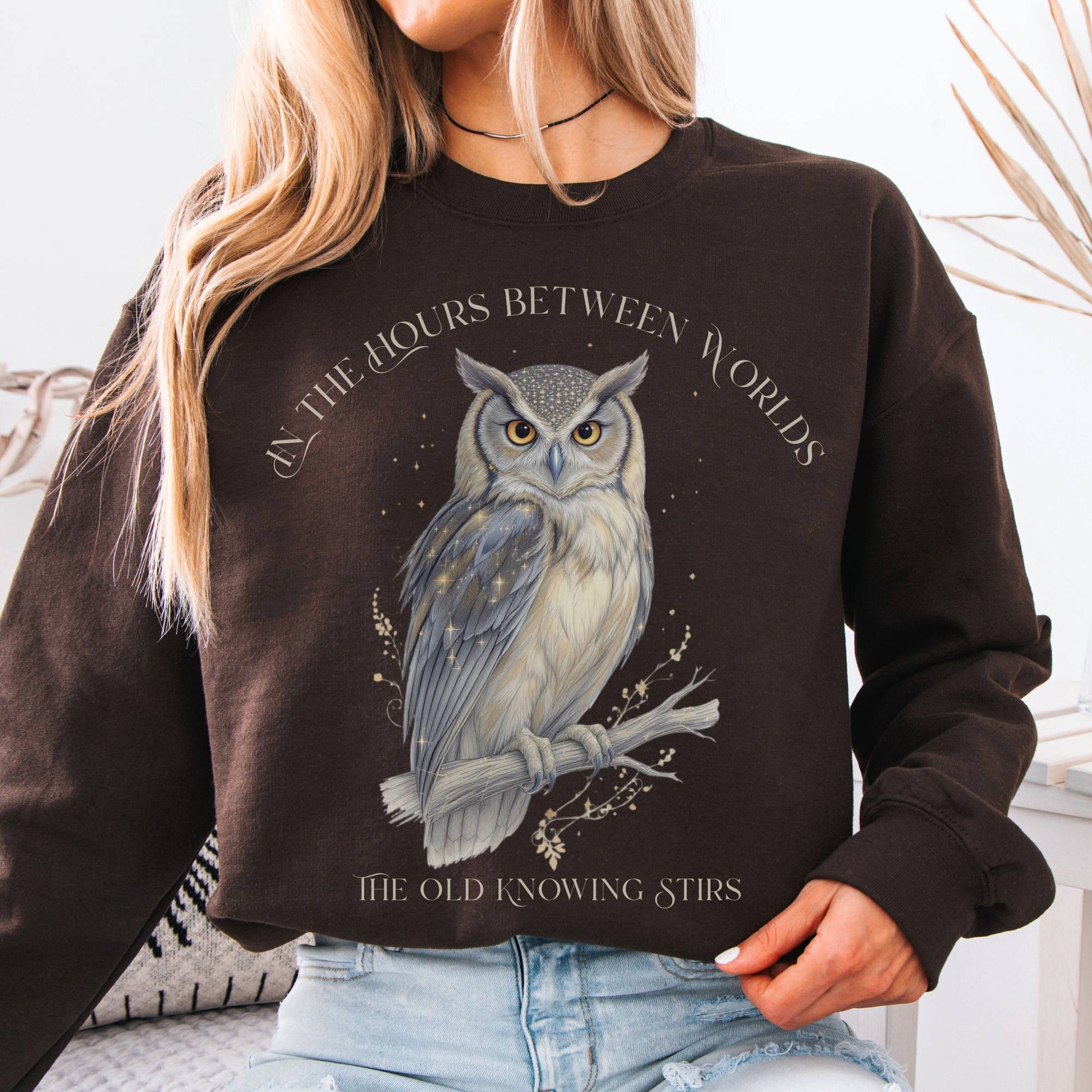 Sweatshirt Dark Chocolate / S The Old Knowing Stirs Mystical Owl Sweatshirt The Mystic Eden
