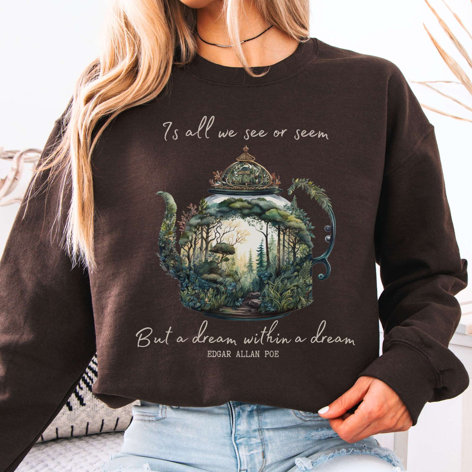 Sweatshirt Dark Chocolate / S Vintage Edgar Allan Poe Sweatshirt Dream Within A Dream The Mystic Eden