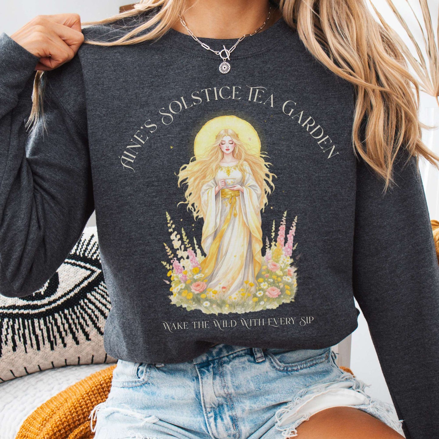 Sweatshirt Dark Heather / S Áine’s Solstice Tea Garden Celtic Goddess Sweatshirt The Mystic Eden