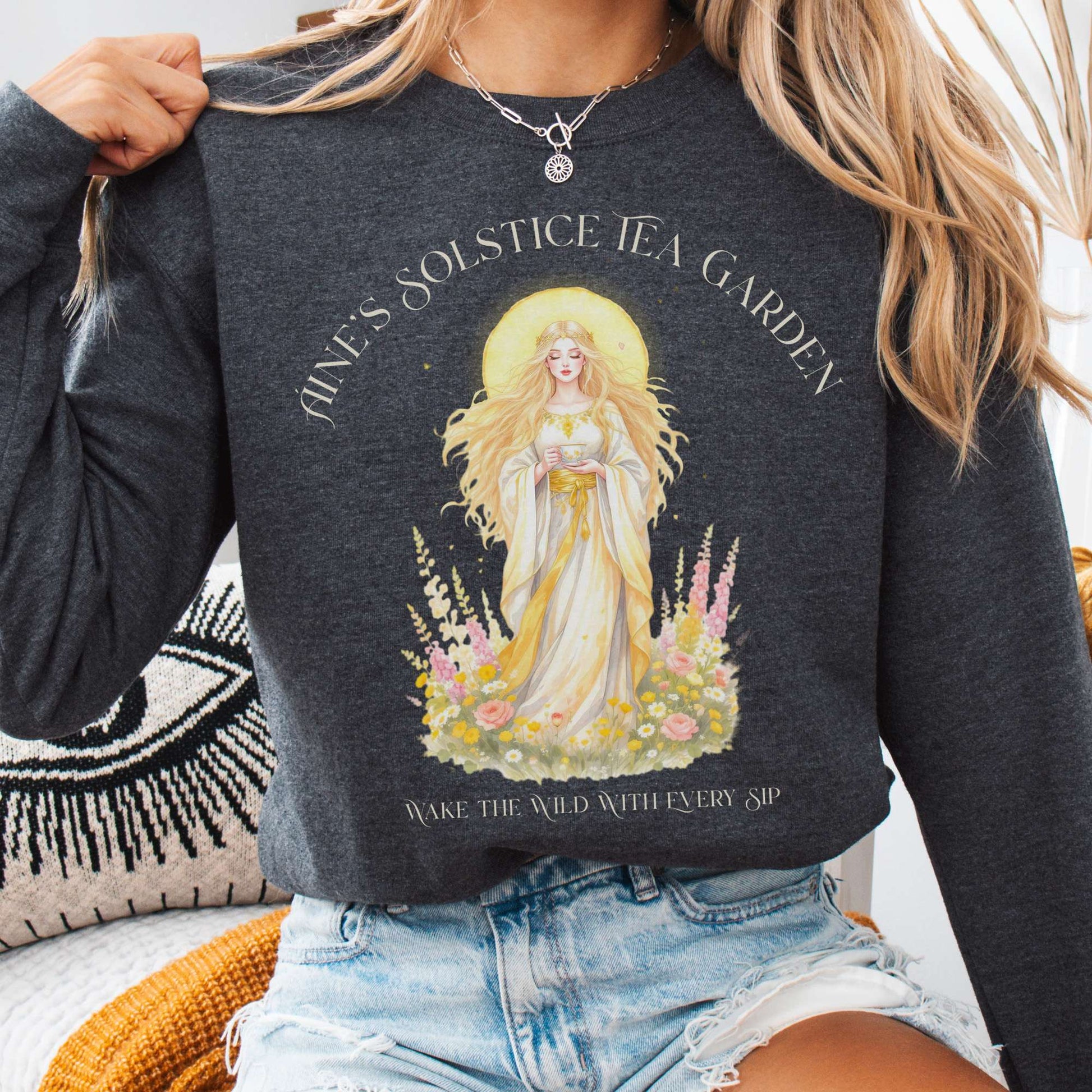 Sweatshirt Dark Heather / S Áine’s Solstice Tea Garden Celtic Goddess Sweatshirt The Mystic Eden