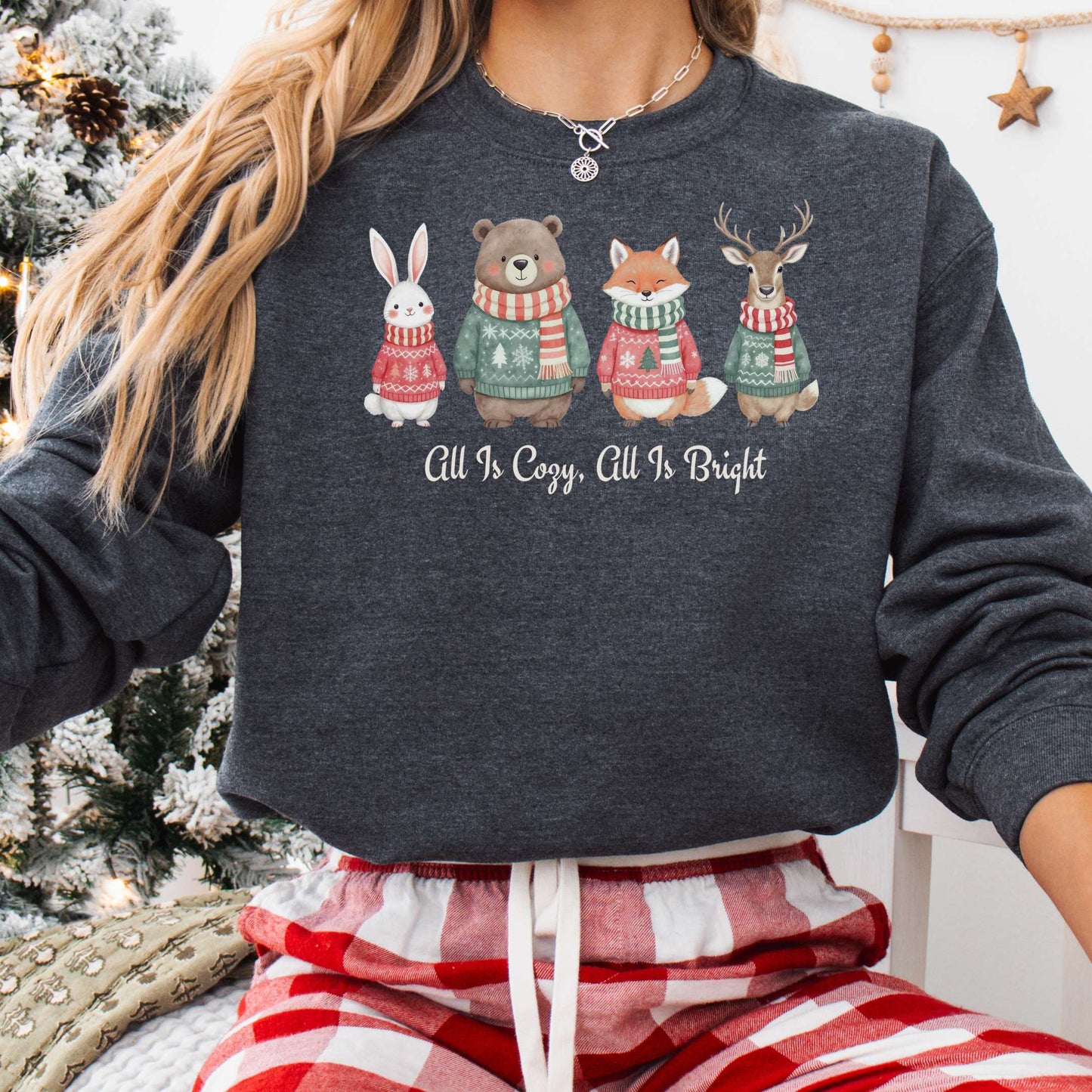 Sweatshirt Dark Heather / S All Is Cozy, All Is Bright — Woodland Christmas Sweatshirt The Mystic Eden