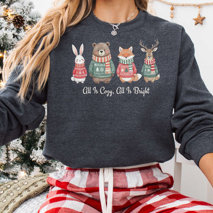 Sweatshirt Dark Heather / S All Is Cozy, All Is Bright — Woodland Christmas Sweatshirt The Mystic Eden