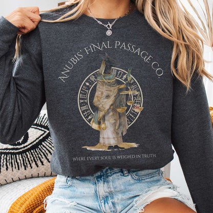 Sweatshirt Dark Heather / S Anubis Final Passage Co Egyptian Mythology Sweatshirt The Mystic Eden