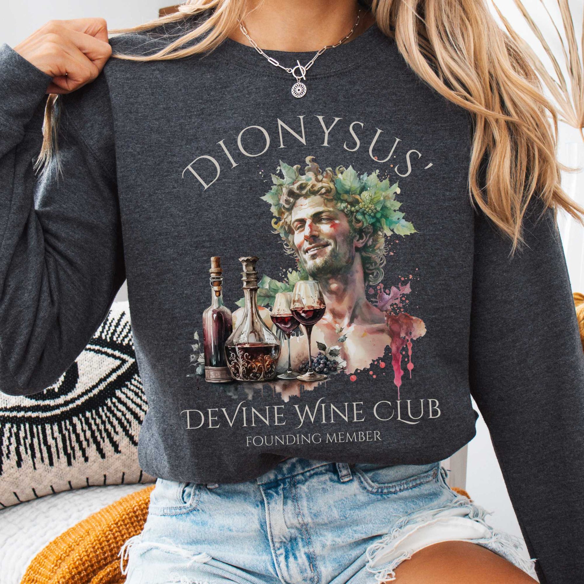 Sweatshirt Dark Heather / S Dionysus' Divine Wine Club Mythology Sweatshirt The Mystic Eden