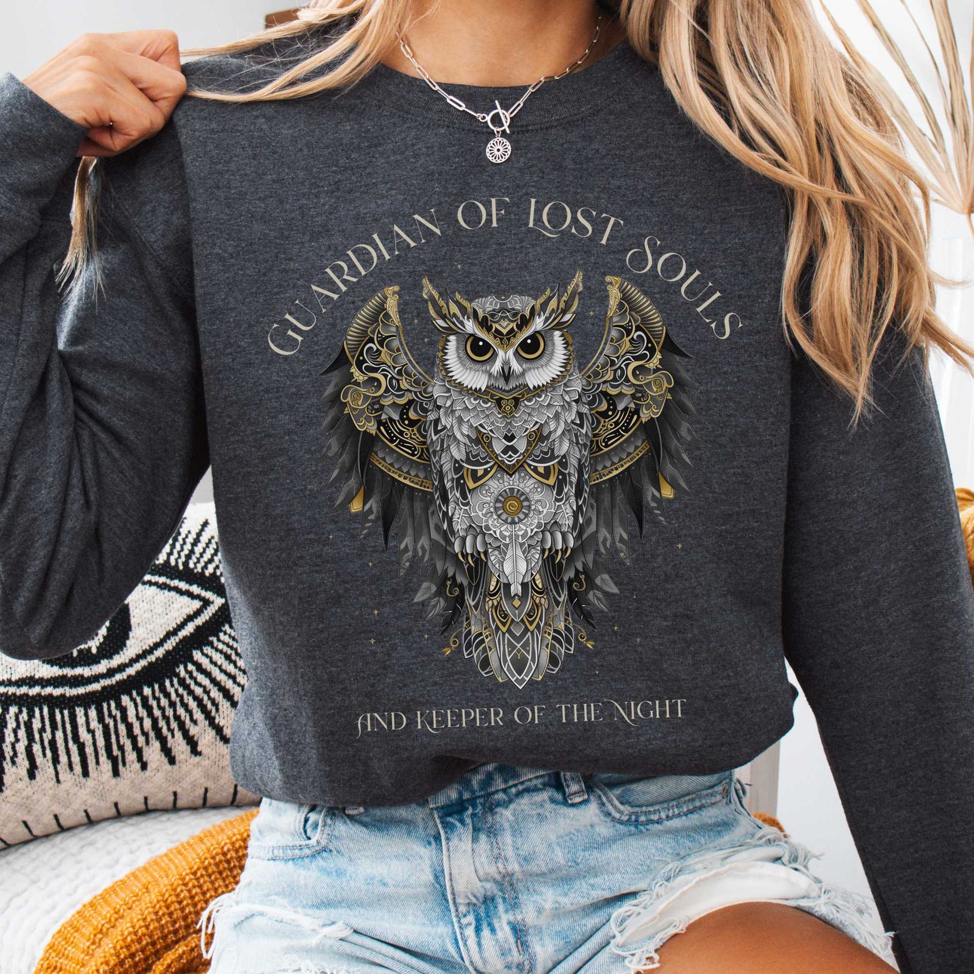 Sweatshirt Dark Heather / S Guardian of Lost Souls Mythic Owl Sweatshirt The Mystic Eden