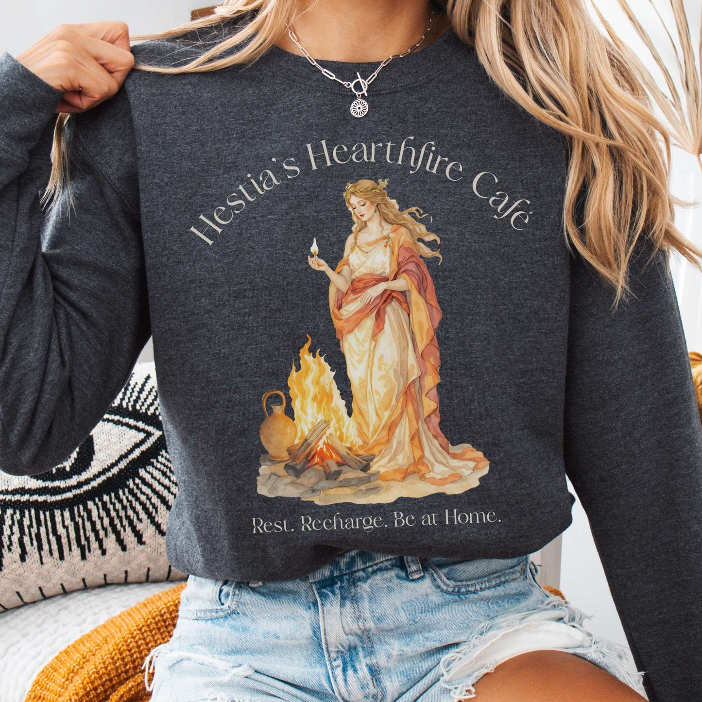Sweatshirt Dark Heather / S Hestia’s Hearthfire Café Mythology Sweatshirt The Mystic Eden