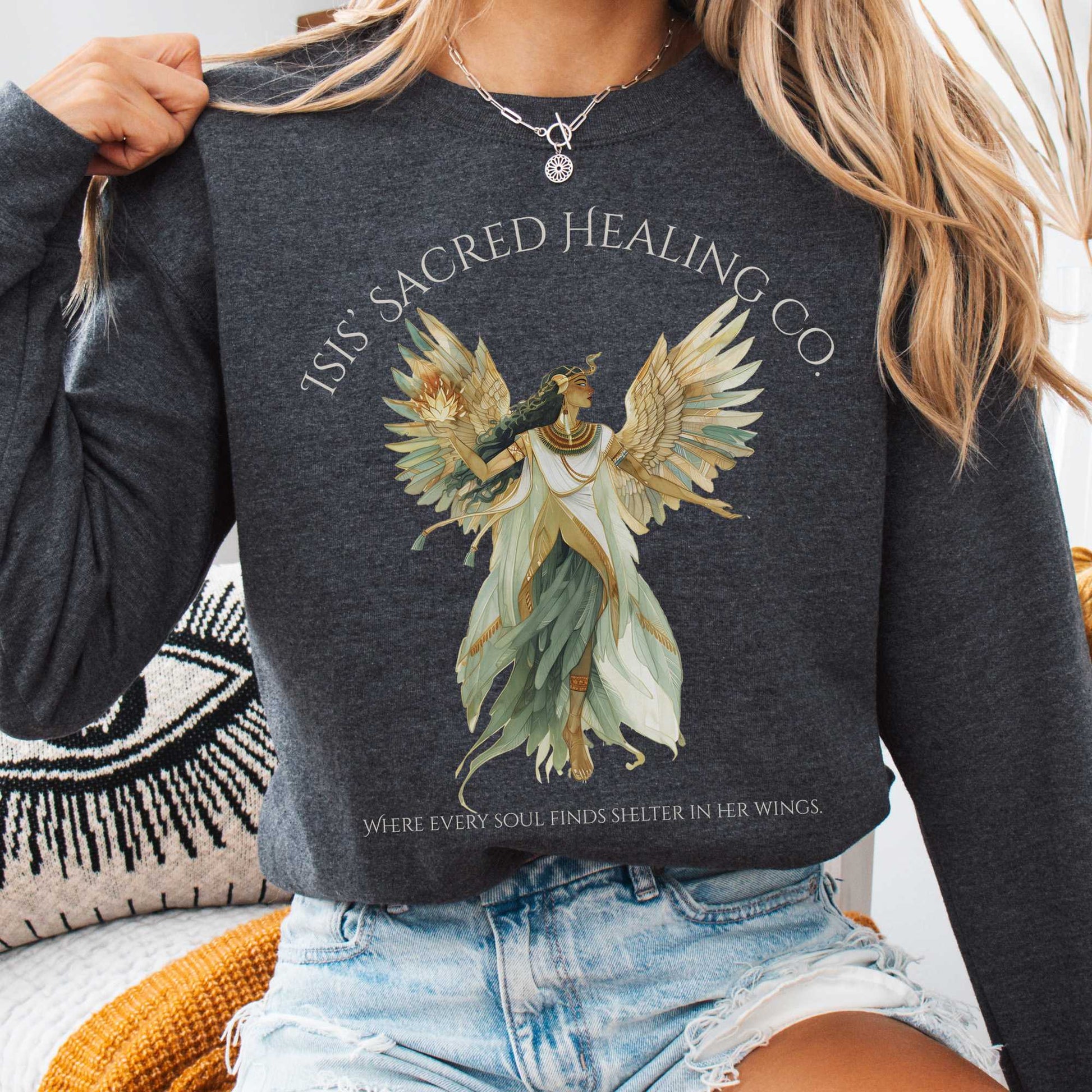 Sweatshirt Dark Heather / S Isis' Sacred Healing Co Egyptian Mythology Sweatshirt The Mystic Eden