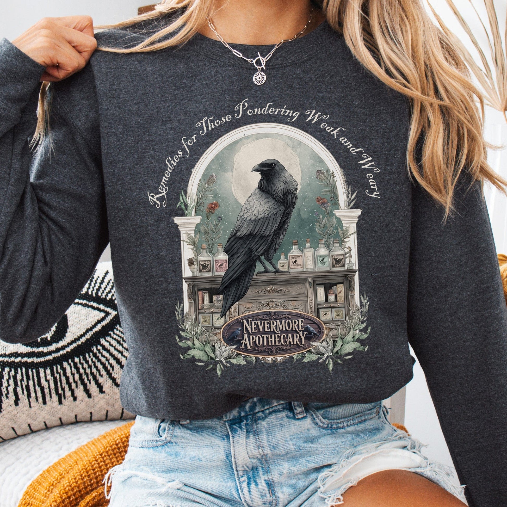 Sweatshirt Dark Heather / S Nevermore Apothecary Edgar Allan Poe Sweatshirt The Mystic Eden