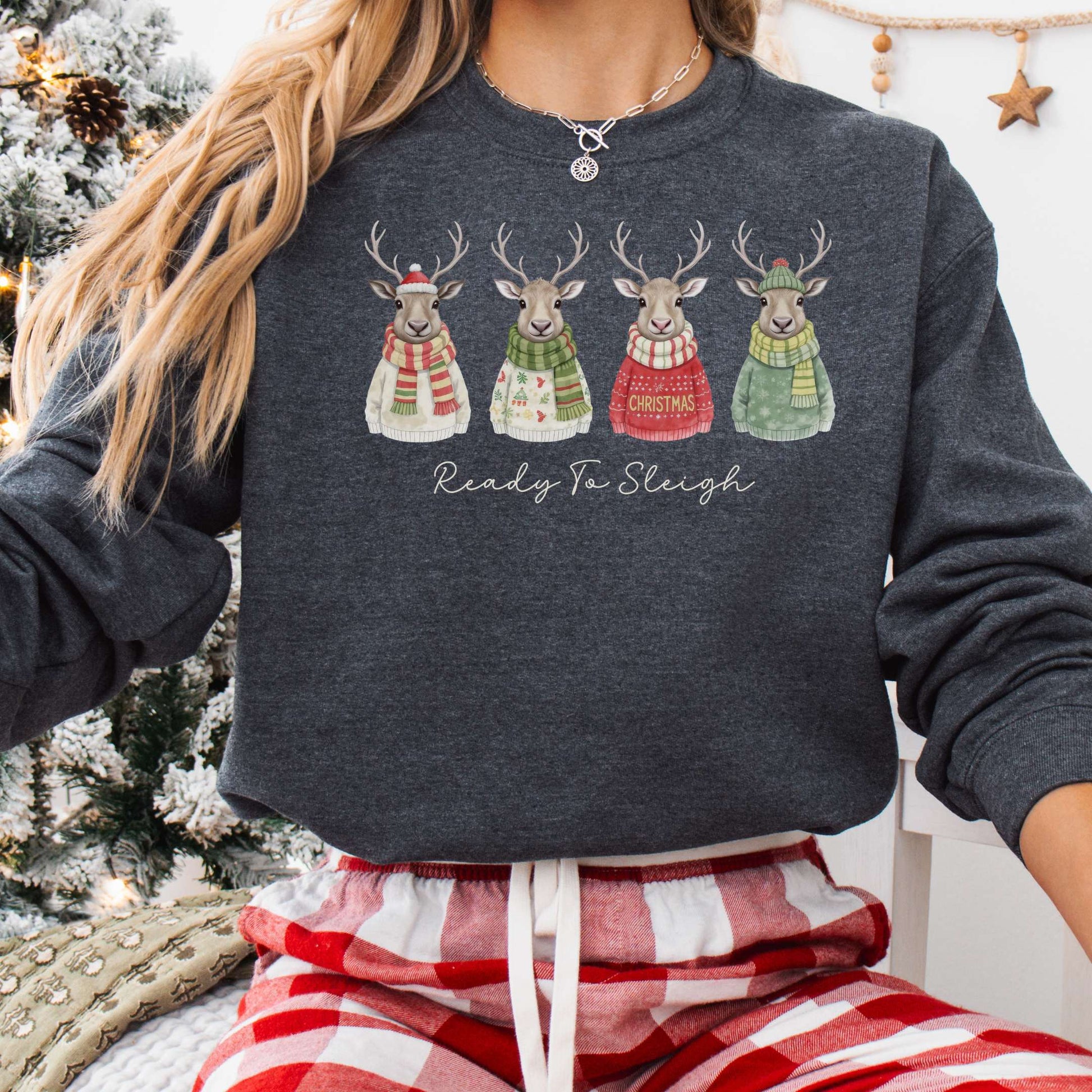 Sweatshirt Dark Heather / S Ready to Sleigh — Festive Reindeer Christmas Sweatshirt The Mystic Eden