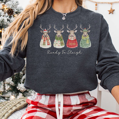 Sweatshirt Dark Heather / S Ready to Sleigh — Festive Reindeer Christmas Sweatshirt The Mystic Eden