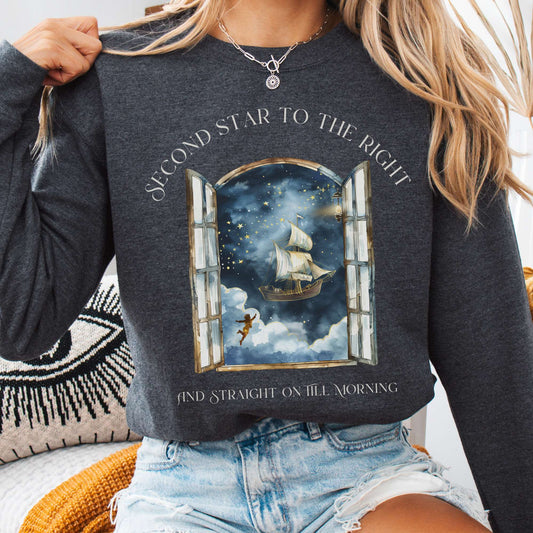 Sweatshirt Dark Heather / S Second Star to the Right Peter Pan Sweatshirt The Mystic Eden
