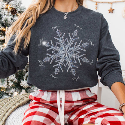 Sweatshirt Dark Heather / S Snowflake Santa's Reindeer Christmas Sweatshirt The Mystic Eden