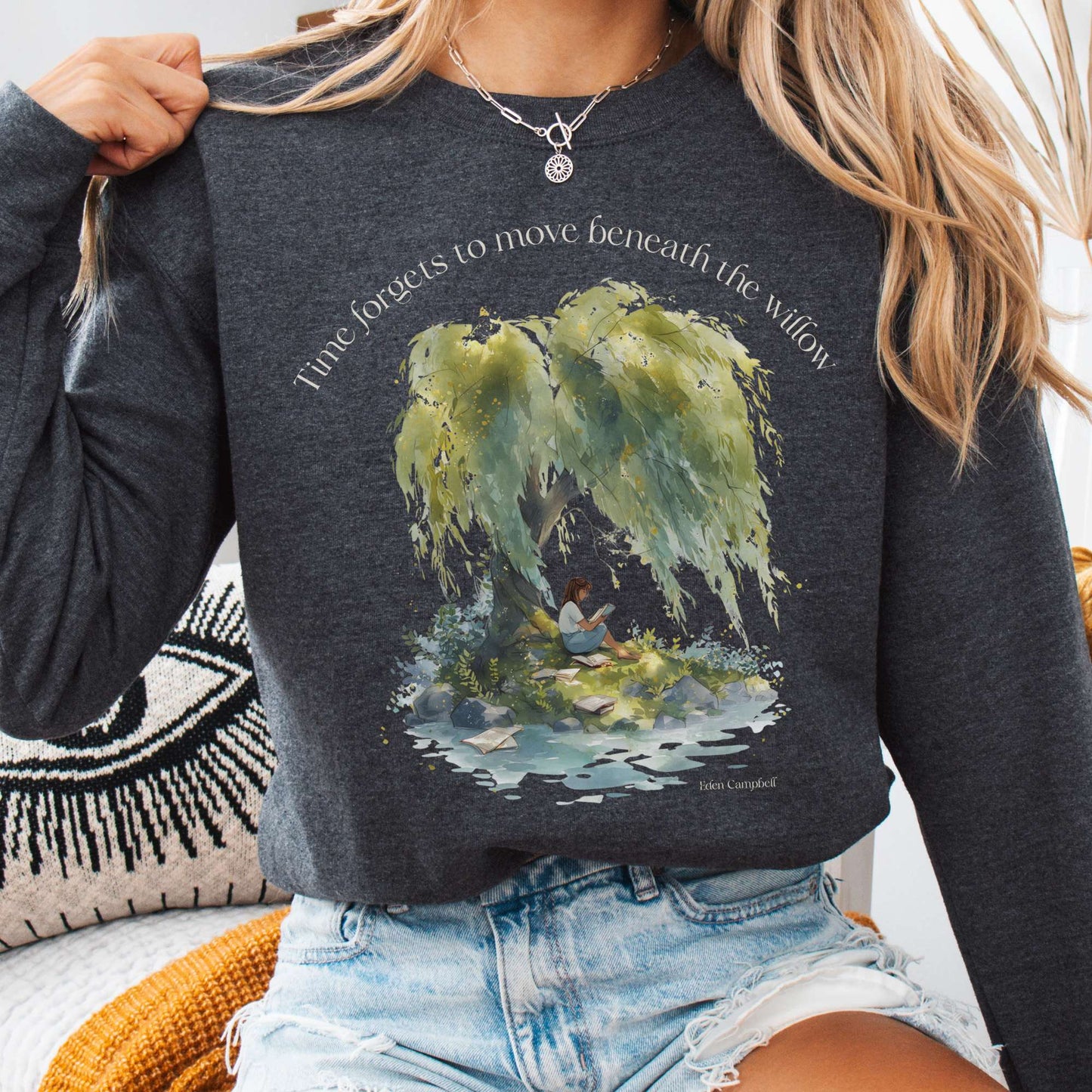 Sweatshirt Dark Heather / S Time Forgets to Move Beneath the Willow Sweatshirt The Mystic Eden