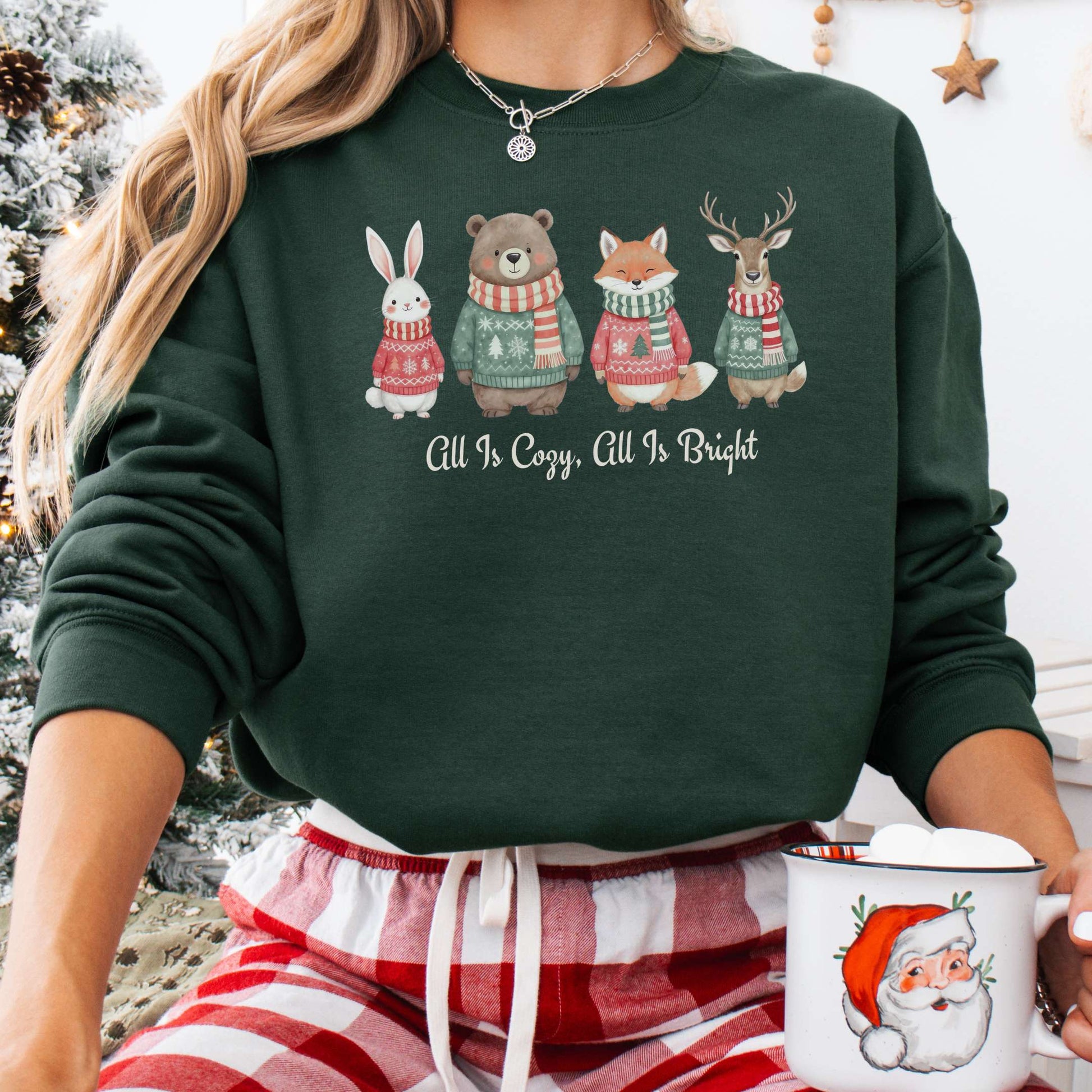 Sweatshirt Forest Green / S All Is Cozy, All Is Bright — Woodland Christmas Sweatshirt The Mystic Eden