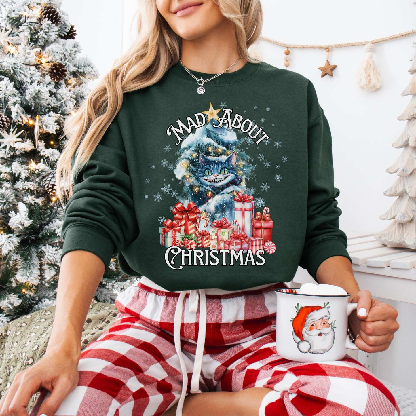 Sweatshirt Forest Green / S Cheshire Cat Mad About Christmas Sweatshirt The Mystic Eden