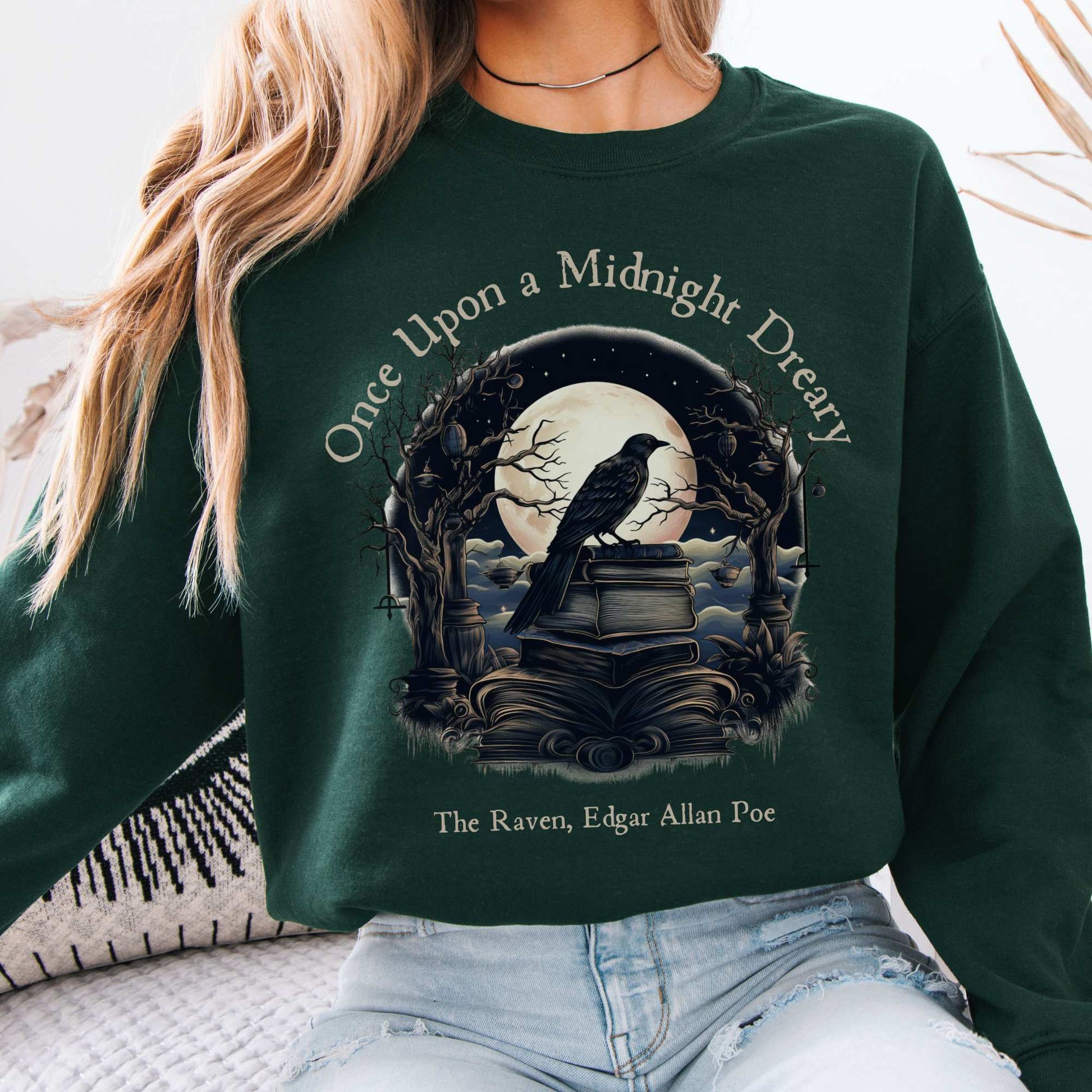 Sweatshirt Forest Green / S Edgar Allan Poe Sweatshirt - Once upon a midnight dreary The Mystic Eden