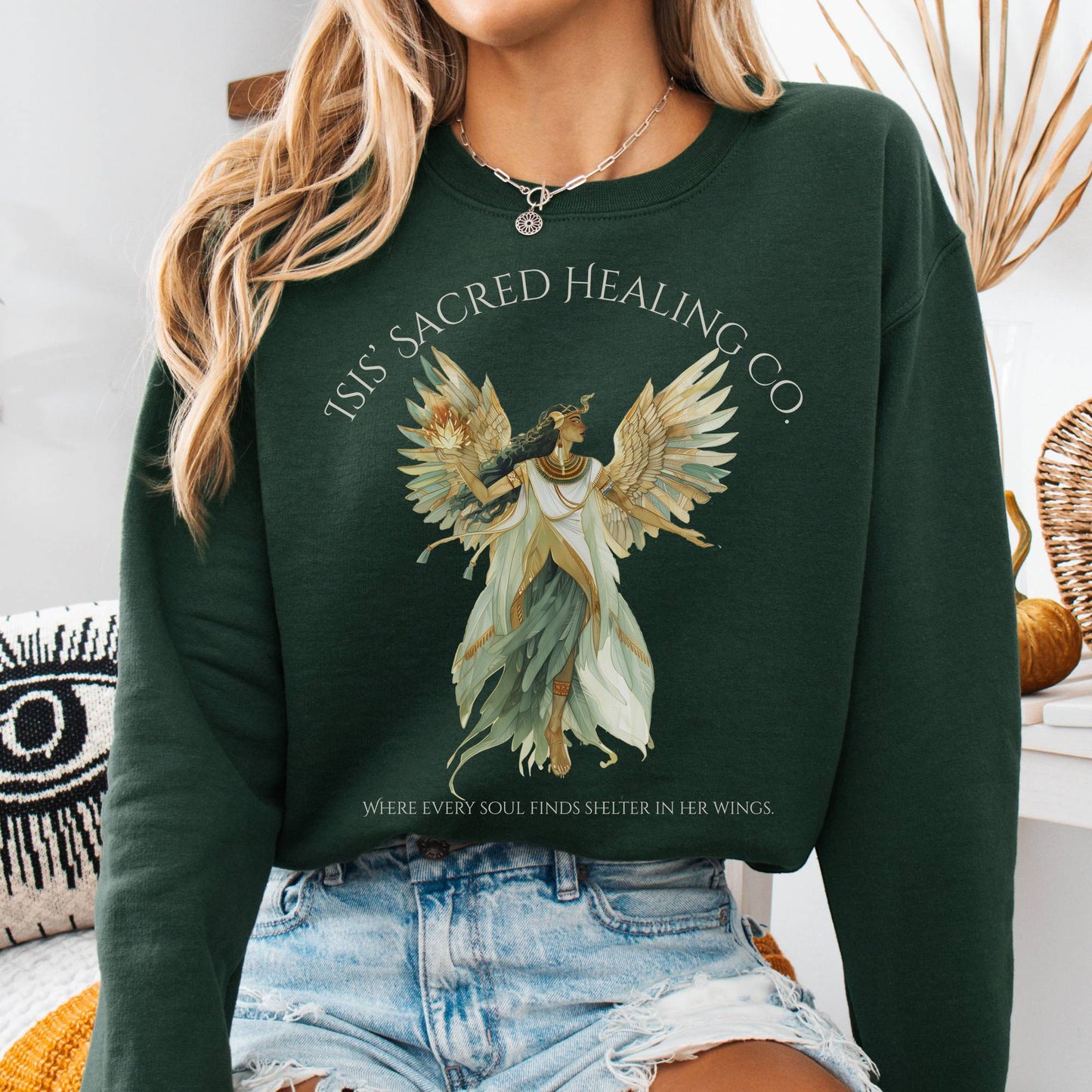 Sweatshirt Forest Green / S Isis' Sacred Healing Co Egyptian Mythology Sweatshirt The Mystic Eden