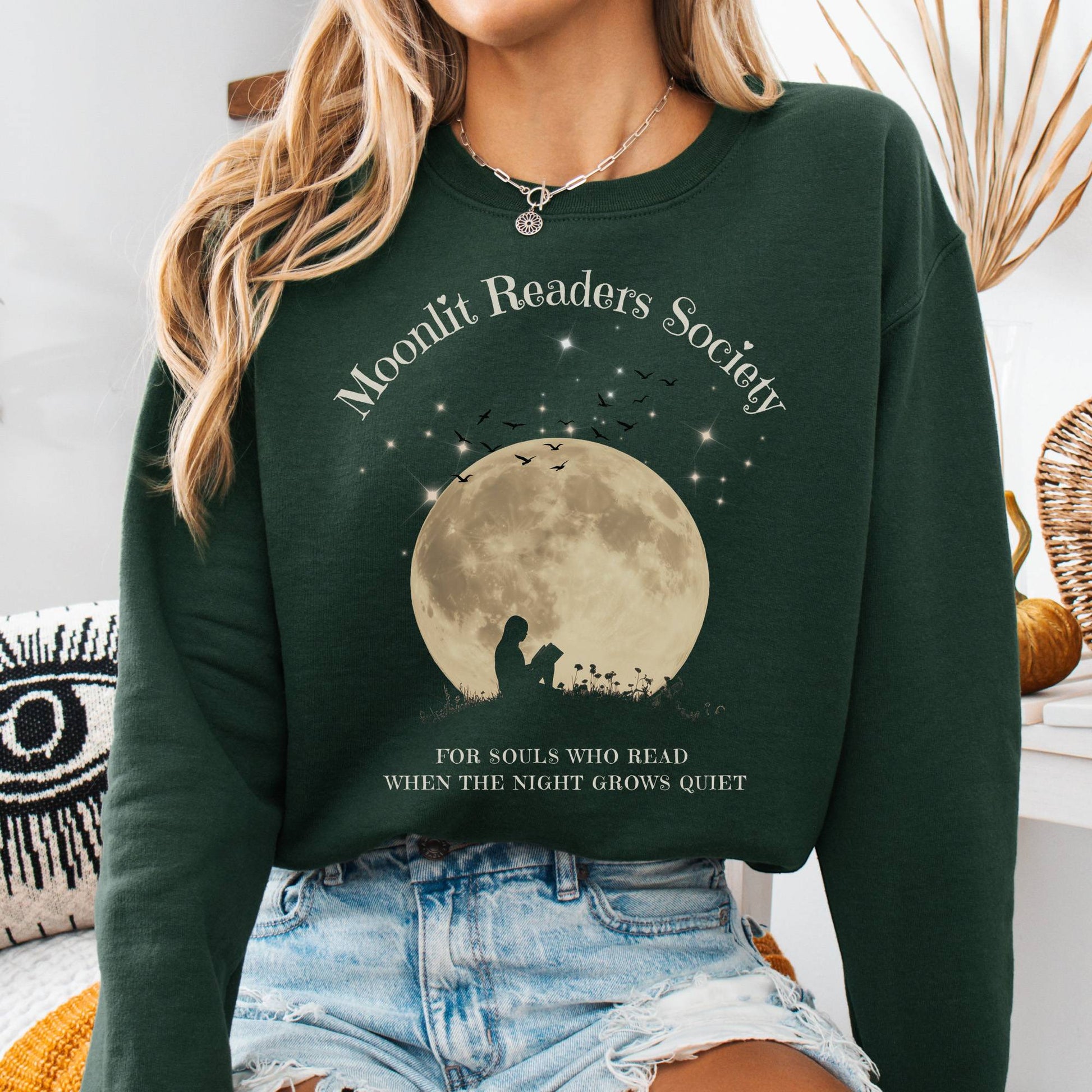 Sweatshirt Forest Green / S Moonlit Readers Society Sweatshirt The Mystic Eden
