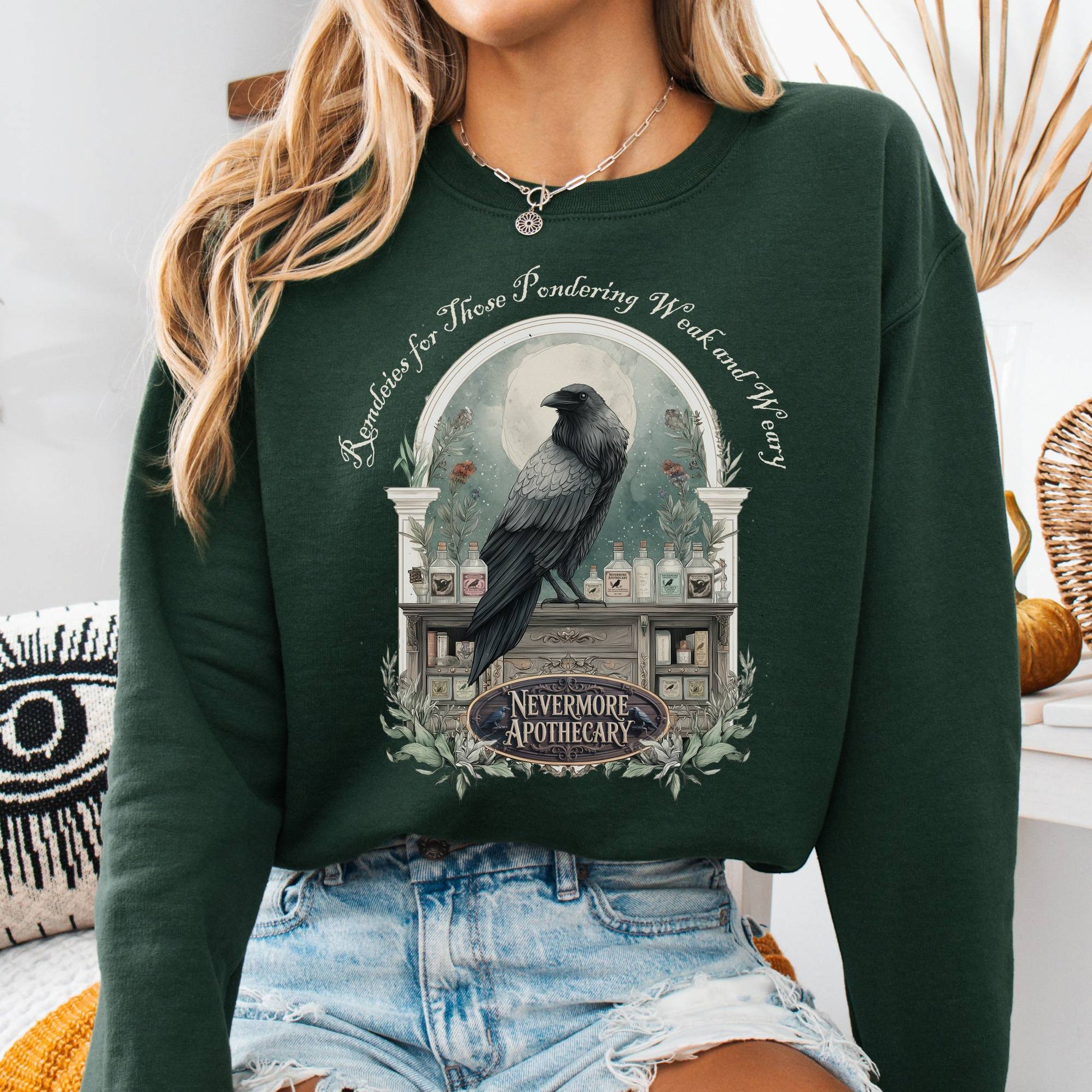 Sweatshirt Forest Green / S Nevermore Apothecary Edgar Allan Poe Sweatshirt The Mystic Eden