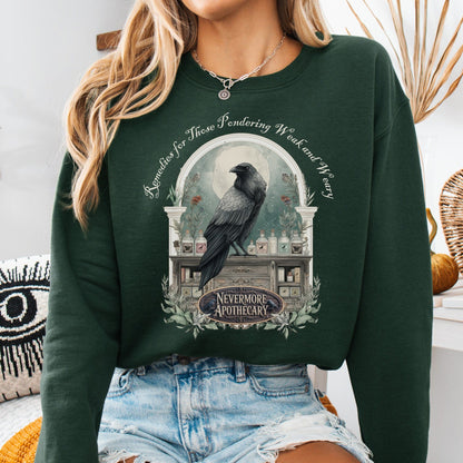 Sweatshirt Forest Green / S Nevermore Apothecary Edgar Allan Poe Sweatshirt The Mystic Eden